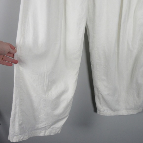 Abercrombie & Fitch Womens Wide Leg Linen Blend Pants White Size S Coastal - Picture 2 of 14